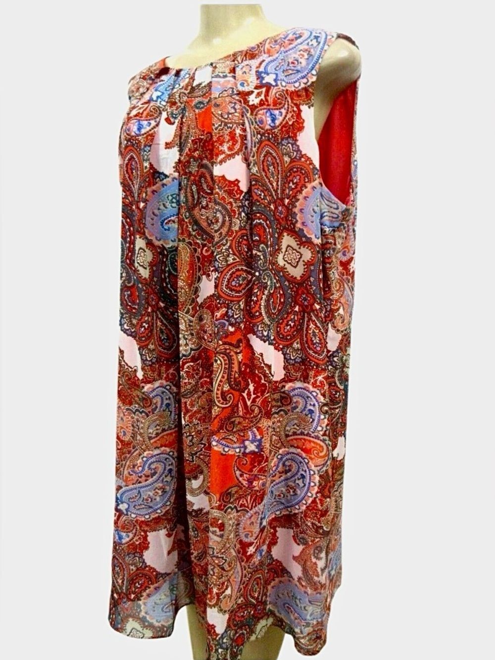 Jessica Howard Sleeveless Paisley Overlay Shift Dress in Corals/Blues Women’s 8P